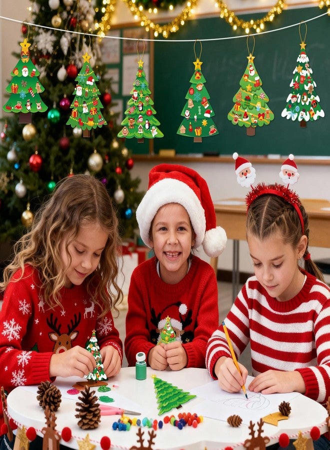 JULBEAR 54 Pcs Christmas Tree Crafts for Kids, DIY Xmas Tree Hanging Ornaments with Stickers Kits for Home Classroom Game Activities Party Favors Holiday Decoration Making - Image 5